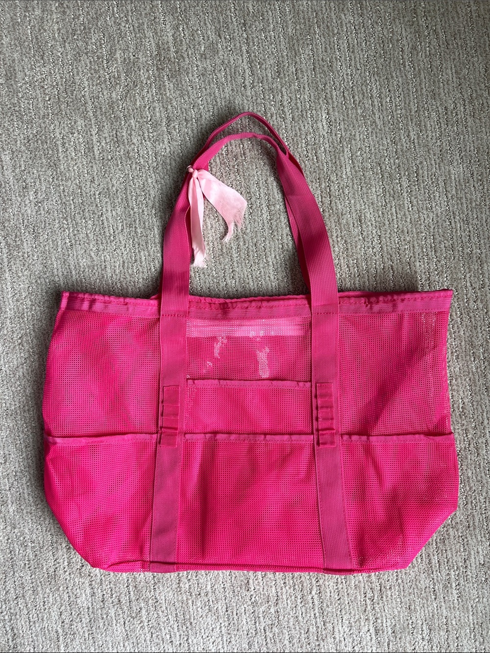Large Hot Pink Mesh Tote Beach Bag
